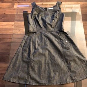 Calvin Klein Scoop Neck Empire Waist Grey Denim Dress Size 6